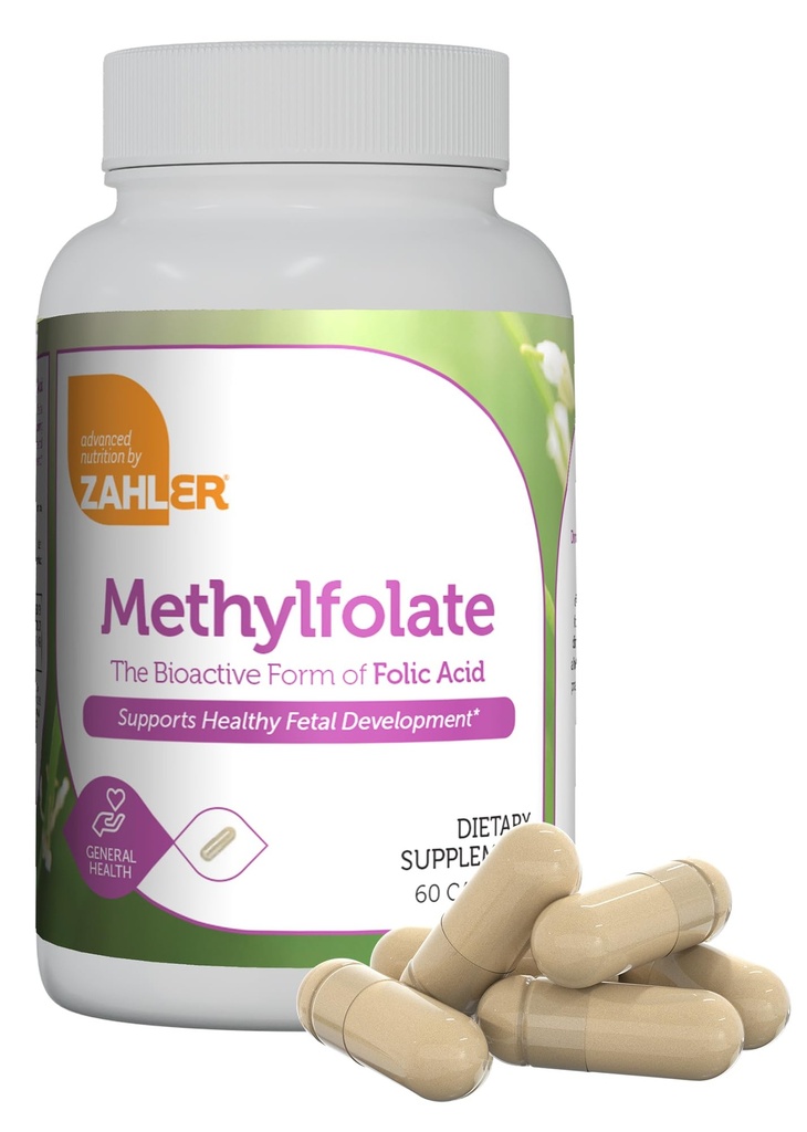 Zahler Méthylfolate - Soutien au développement foetal sain et à la santé génétique - Acide folique méthylé à partir de 1000 mcg DFE L-méthylfolate - supplément de folate de méthyle sans OGM pour les femmes (60 capsules)