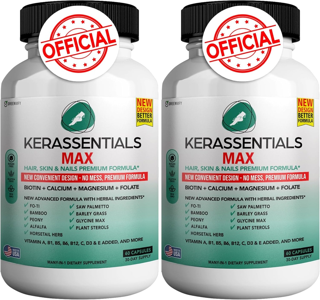 Kerassientials Max - Supplément de soutien cheveux, peau et ongles