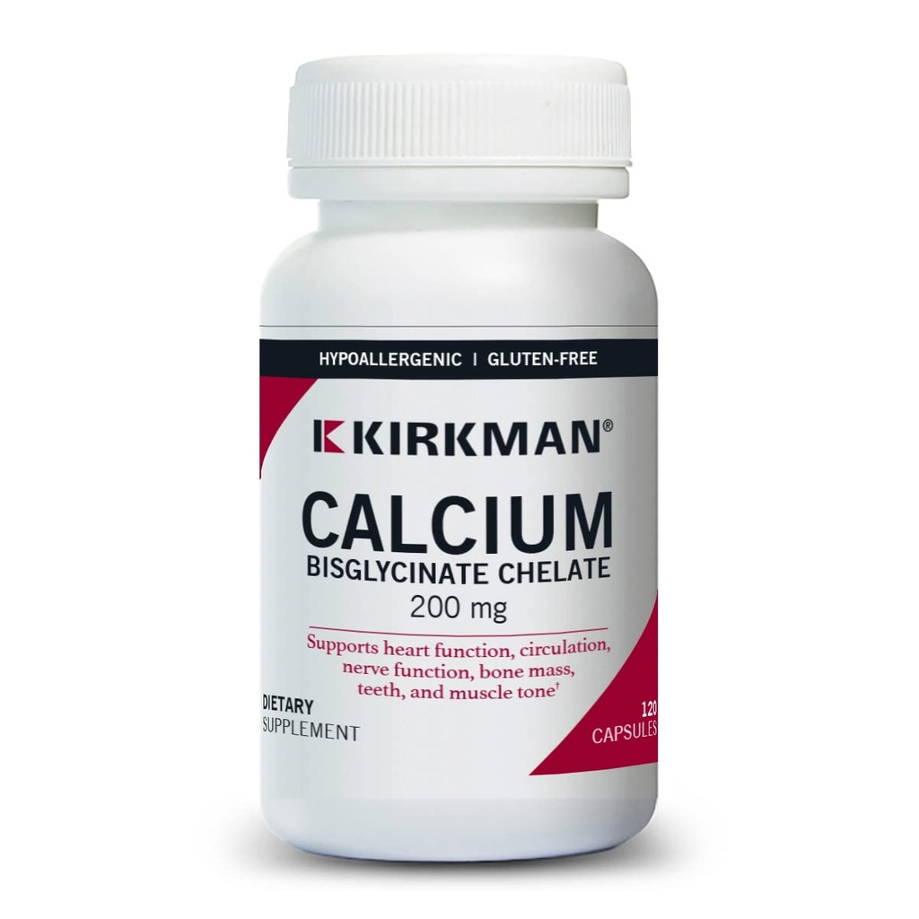 Kirkman - Kalzium Bisglycinat Chelate 200mg - 120 Kapseln - Ohne Vitamin D3 - Hilft starke Knochen zu erhalten - Allergiker