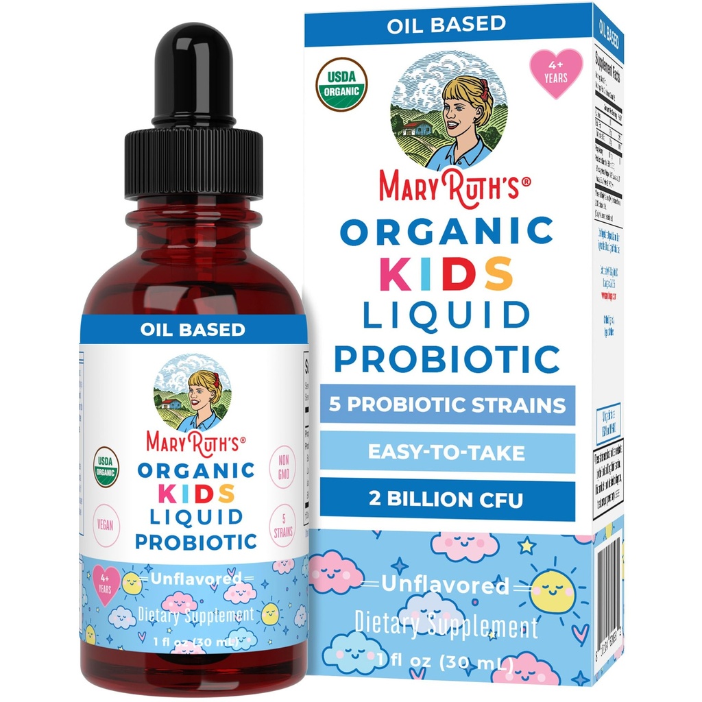 MaryRuth Organics Kids Probiotic Liquid Drops | USDA Organic Probiotics for Digestive Health | Ages 4+ Gut Health & Immune Support Supplement | Gesamtgesundheit | Vegan | Non-GMO | 1 Fl Oz