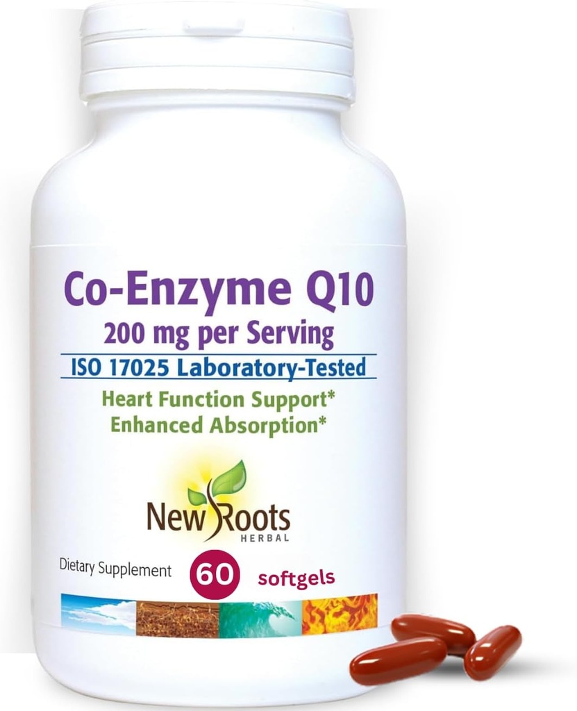 NEW ROOTS HERBAL CoQ10 Supplément Coenzyme Q10 (60 Softgels) 200 mg de Naturopathe Doctor Formulé pour la santé cardiaque et le soutien énergétique