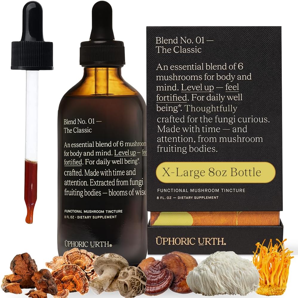 Blend No.1-6 Mushroom Blend Tincture Reishi, Chaga, Lions Mane, Turkey Tail, Cordyceps, & Shiitake, Natural Support Immunity Booster, Erhöhen Sie Energie & Cognitive Funktion (240 Servierungen)
