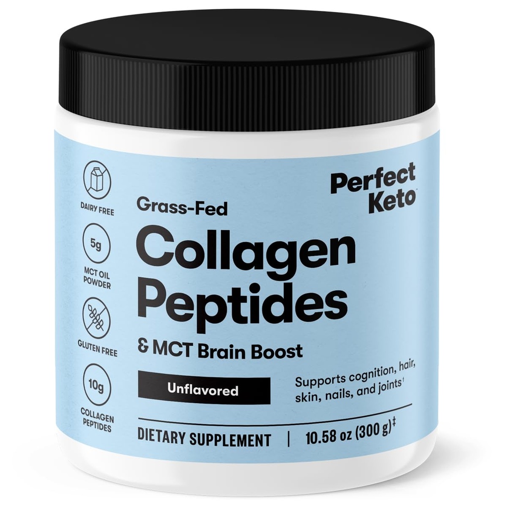 Perfect Keto Collagen Peptides Protein Pulver mit MCT Öl, hydrolysiertes Collagen, Typ I & III Supplement, Glutenfrei, Gras Fed, Low Carb, Keto Coffee Creamer, Kollagen für Damen und Herren, Unflavored