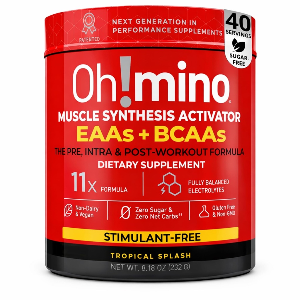 Supplément aux acides aminés essentiels. Tropical Splash, poudre sans stimulant. Tous les 9 AEA, BCAA et l'Amino parfait pour les entraînements, Amino Energy, et pour construire le muscle, et récupérer plus rapide.