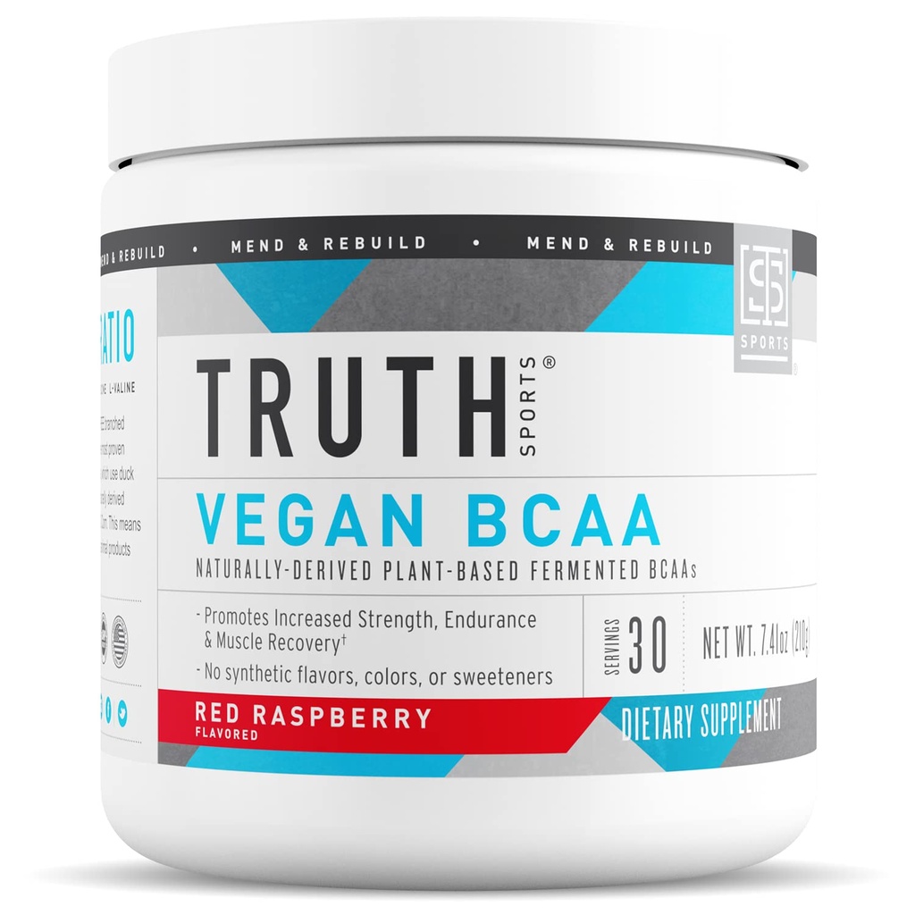 Wahrheit Ernährung Vegan BCAA Pulver- 2:1:1 Ratio Natürliche BCAAs Aminosäuren Pulver für Energie, Muskelaufbau, Post Workout-Recovery-Getränk für Muskel-Recovery (Red Raspberry, 30 Portionen)