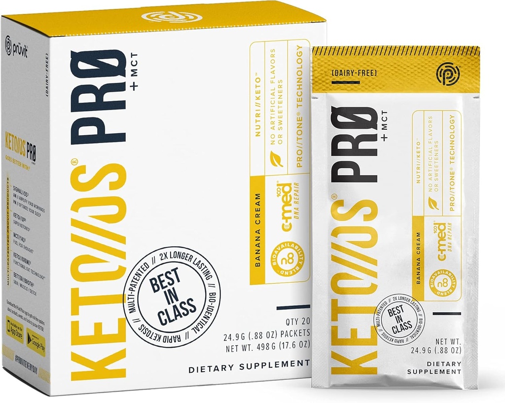Pruvit Keto//OS Pro Banana Cream + MCT Ketone - Keto//OS Pro Supplement for Energy Boost, Better Digestion and Helps Combating The Aging Process - 20 Pakete