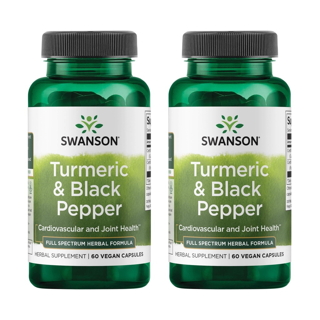 Swanson Turmeric & Black Pepper - Organic Joint Health, Heart Health, Digestion, & Liver Support Supplement - Natürliche Formel für verbesserte Bioverfügbarkeit & Absorption - (60 Veggie Kapseln) 2 Pack