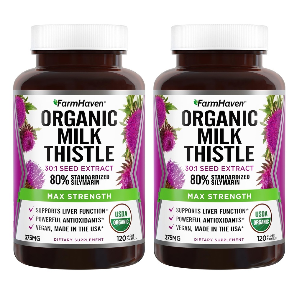 FarmHaven USDA Organic Milk Thistle Capsules | 30X Concentrated Seed Extract & 80% Silymarin Standardisiert - Unterstützt Liver Function und Gesamtgesundheit | Non-GMO | 240 Vegan Capsules