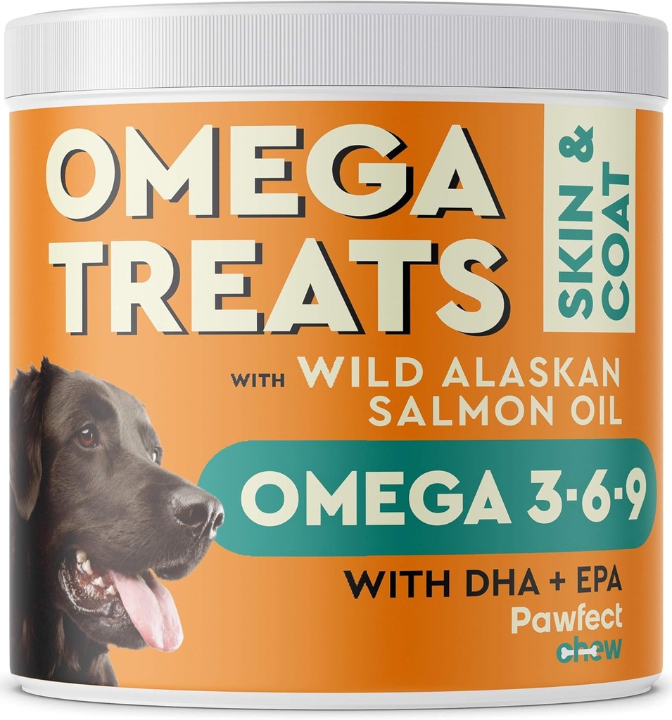PAWFECTCHEW Omega 3 für Hunde (60 Chews) - Alaskan Salmon Fish Oil Treats for Dogs - Omega Fatty Acids - Skin and Coat Supplement - Dry Itchy Skin, Shedding & Allergy Relief