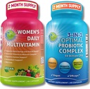 Women’s Multivitamin & Probiotic Support Bundle – 3-in-1 Probiotic with Digestive Enzymes & Prebiotic & Women’s Daily Multivitamin with Iron – Vegan, Non-GMO, Clean Daily Wellness Support