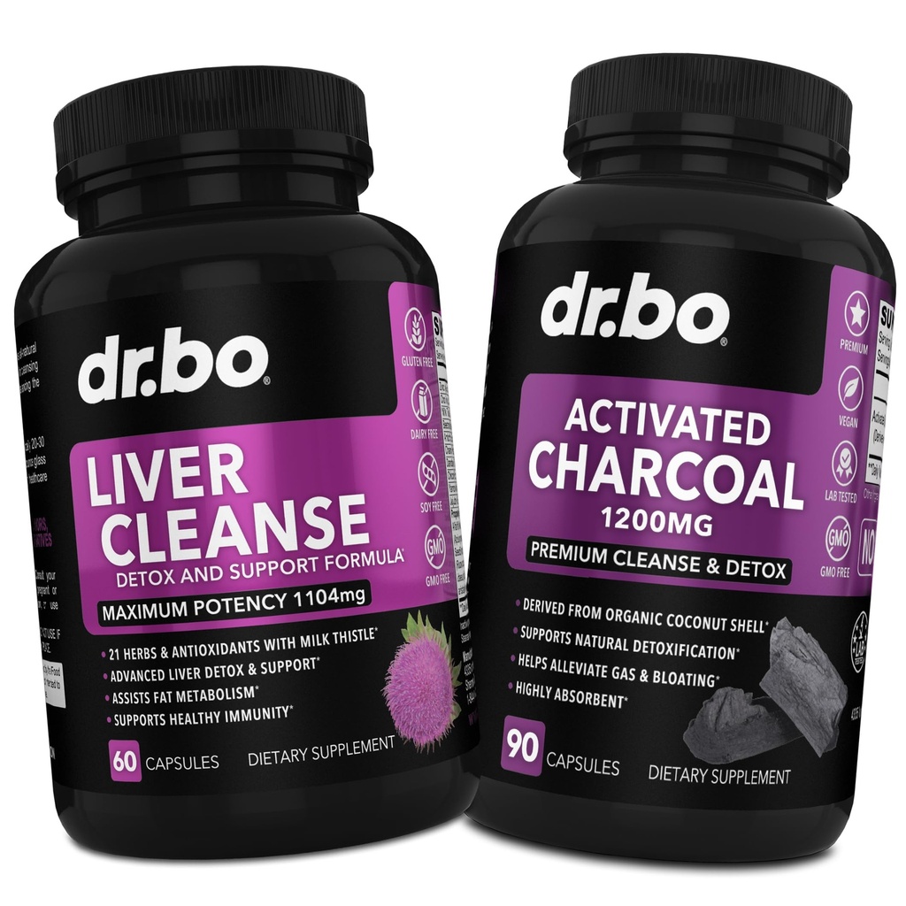 Liver Cleanse & Activated Charcoal Capsules - Liver Health Pills mit Artichoke, Berberine, Turmeric Herbs - 1200mg Organic Coconut Charcoal Pills for Stomach Gas and Bloating Support