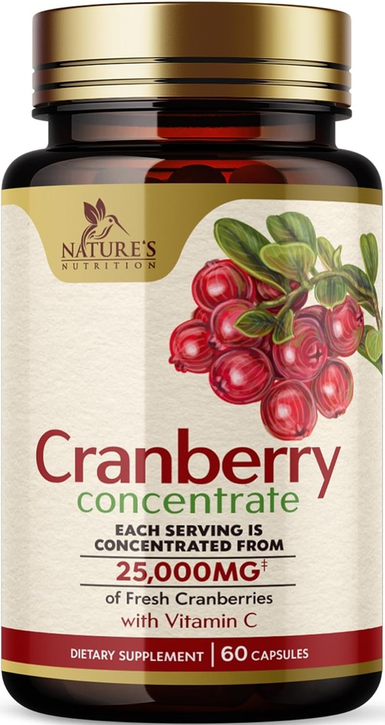 Cranberry Pills Supplement 25.000mg - Frische Cranberry Äquivalent zu Vitamin C & E - Urinary Tract Health Support, Sugar Free Formula, Fruit Powder Extract - Non-GMO, Bottled in USA - 60 Kapseln