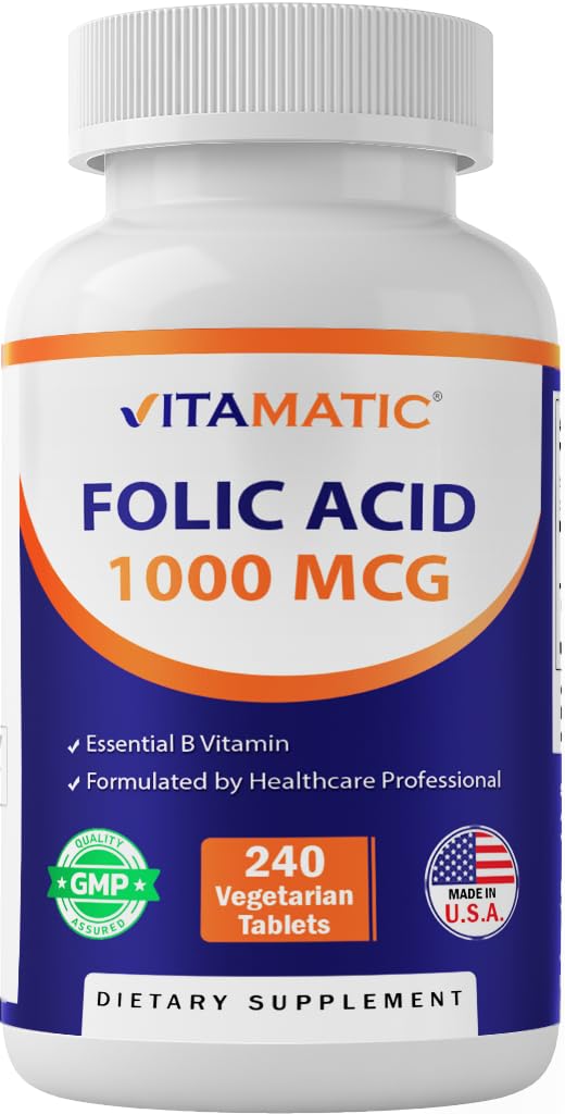 Vitamatic Folic Acid 1000 mcg (1 mg), 240 Vegetarian Tablets | Vitamin B9