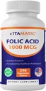 Vitamatic Folic Acid 1000 mcg (1 mg) - Vegetarische Tabletten - 1667 mcg DFE - Vitamin B9 (240 Zähler (Pack von 1))