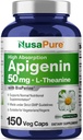 NusaPure Apigenin 50mg & L-Theanine 200mg, 150 Veggie Kapseln, Bioperine (Non-GMO, Glutenfrei)