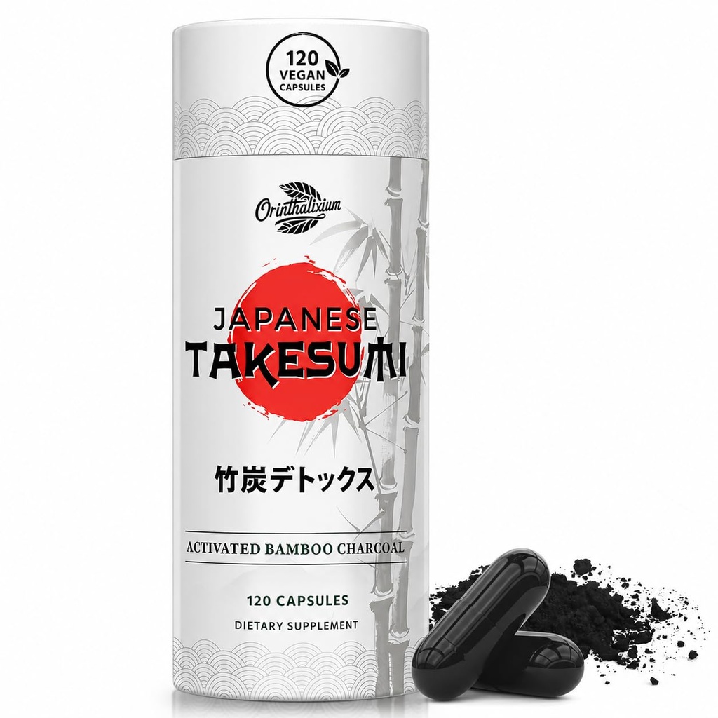 Takesumi Activated Charcoal 2000mg – Activated Charcoal de Bamboo pour Max Absorption, Detox & Gut, 120 Capsules Vegan