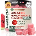 Gommies monohydratées créatine 5g - seulement 2g de sucre, fabriqué aux États-Unis - Arôme de pastèque aigre - Vegan & 3ème partie testée - Supplément avant et après l'entraînement pour les femmes et les hommes (120 comte, 40 portions)