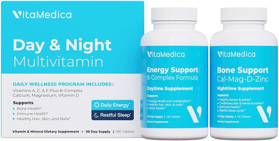 Multivitamin Tag & Nacht Routine | Energy & Mental Clarity, Knochen & Gelenke, Schönheit, Restful Sleep | 30-Day Supply | Vitamine A, C, D, E, B-Komplex | Magnesium, Biotin, Zink, Botanicals, & Minerals