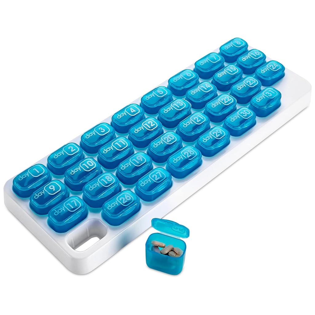 Organisateur mensuel de pilules - Organisateur de pilules de 31 jours avec de grandes plaquettes de médicaments amovibles, boîte à pilules portable et support pour la médecine quotidienne et les vitamines, idéal pour voyager par MEDca