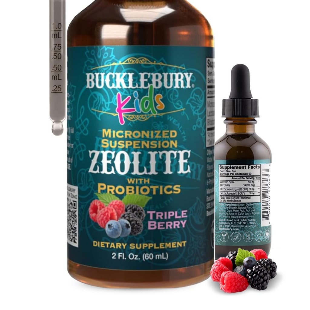 BUCKLEBURY Liquid Zeolite Detox für Kinder mit Probiotika - Zuckerfreie natürliche Beere Aroma Probiotika für Kinder - Zeolite Heavy Metal Detox und Immununterstützung - 2 Fl Oz