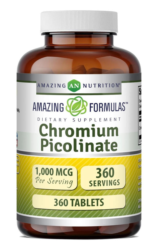 Formules étonnantes Picolinate de chrome 1000 Mcg.Comprimés Suppléments de comprimés non-OGM.