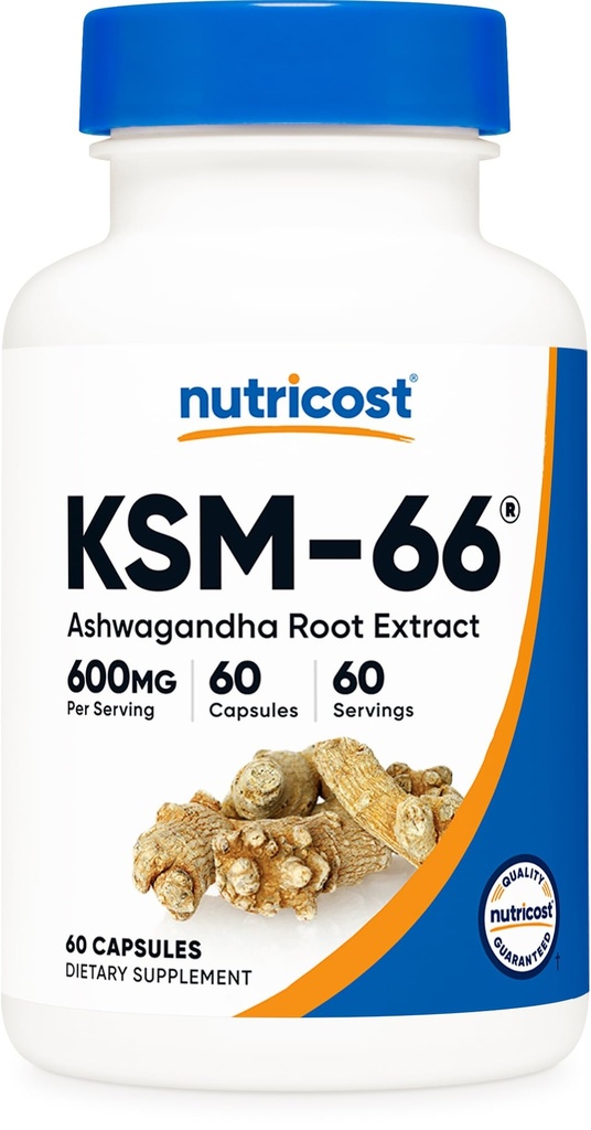 Nutricost KSM-66 Extrait de racine Ashwagandha 600mg, 60capsules de légumes - 5% Witanolides - avec BioPerine - Extrait de racine de plein spectre