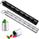 Vesici 2 Pack Metall Wöchentliche Pille Organizer Reisen Pille Container mit Schlüsselanhänger 7 Tage Wöchentlich wasserdicht kleine Kapseln Halter Case Box Stapelbar für Frauen Männer Reisen Outdoor (Schwarz, Silber)