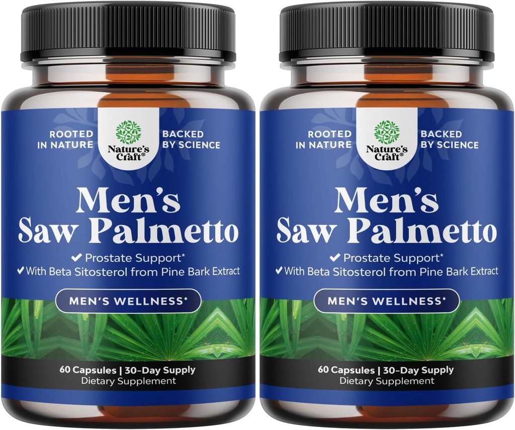 Saw Palmetto für Männer mit Beta Sitosterol - Saw Palmetto Extrakt Prostata-Unterstützung Ergänzung für Männer Gesundheit &amp; Bessere Blasenkontrolle Plus Restauration Haarergänzung für Männer - 2 Pack