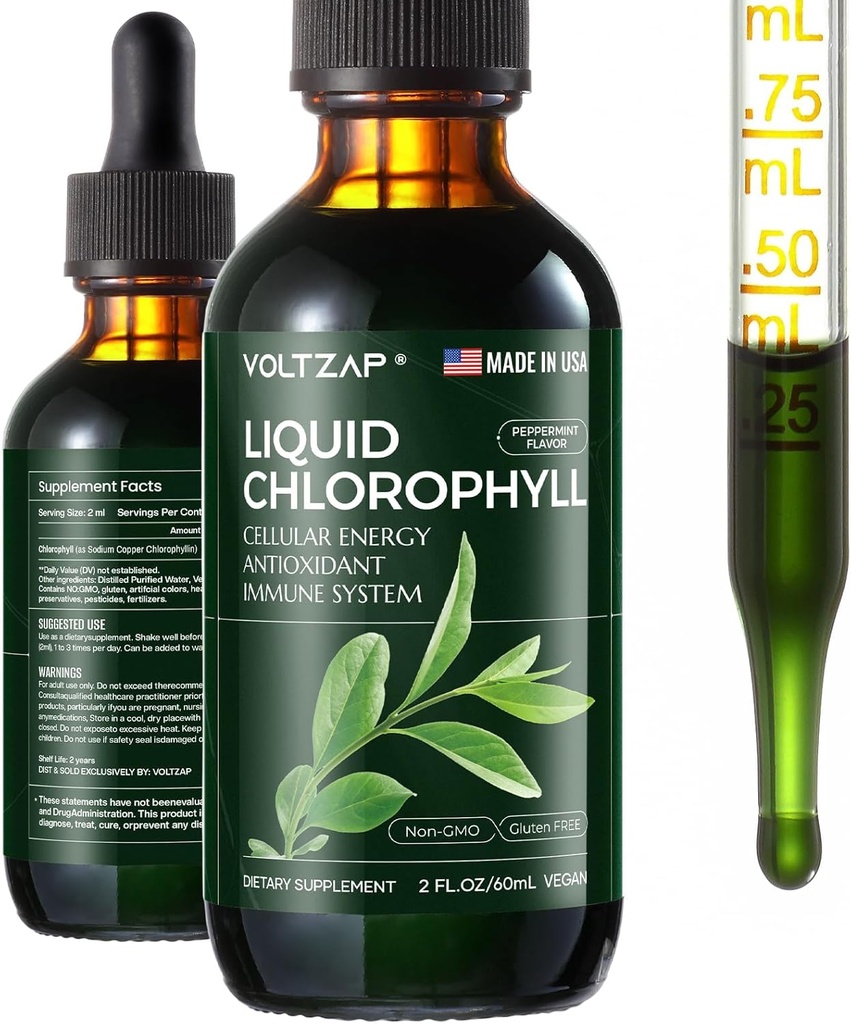 Chlorophyll Flüssigkeitstropfen - Premium-flüssige Chlorophyll Ergänzungen für Immununterstützung, Energieerhöhung, Verdauungsunterstützung, Gut & Haut Gesundheit - Natürliche & Non-GMO & Vegan Mint Flavored 2fl.oz