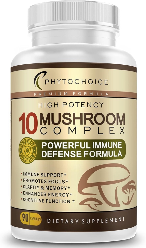 10 Mushroom Complex Nootropic Brain Ergänzung-Erweiterte Mischung aus besten Funktionsmushrooms-Brain Memory Focus Energy, Immun Support-Lions Mane-Reishi-Cordyceps-Chaga-Turkey Tail (90 Kapseln)