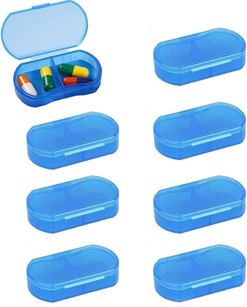 8PCS Pill Case Organizer Pocket Small Pill Holder, Daily AM & PM containers, Medicine Holder, Ideal for Medication, Vitamin, Supplement, Perfect for Travel, Ideal for Purse (Blue)