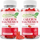 Calcium Magnesium Zink-Gummien mit hoher Absorption Magnesium 300mg, Kalzium-Ergänzung mit D3 für Knochen, Muskeln und Immununterstützung für Kinder & Erwachsene, Erdbeer-Flamour, 120 Zähler