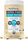 Bellway Super Fibre + Poudre de Protéines, Supplément de Fibre de Psyllium Bio Sans Sucre avec 20g de Protéine végétale par portion, Très Vanille, 12,7 oz