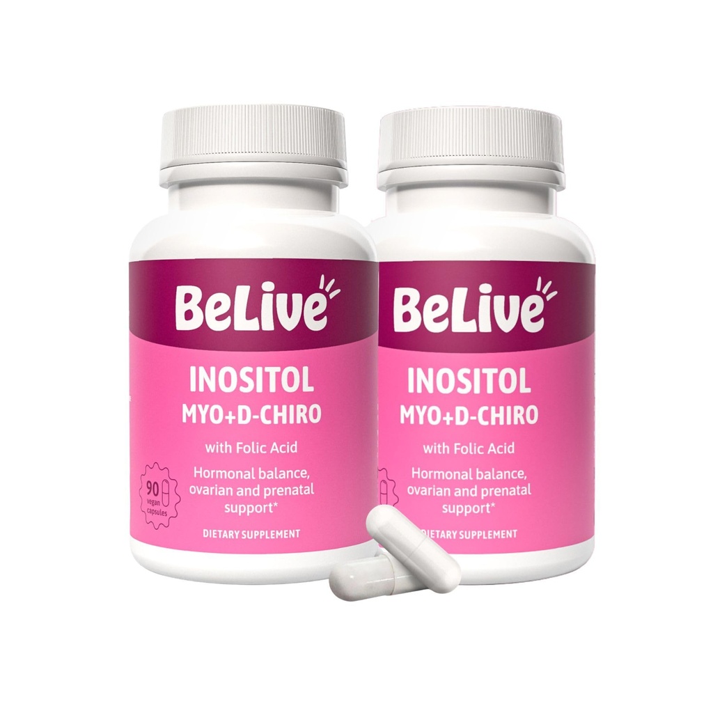 BeLive Myo-Inositol & D-Chiro Inositol Supplement – 2 Pack – 90 Kapseln Jeder – 40:1 Ratio mit Folsäure für Frauen