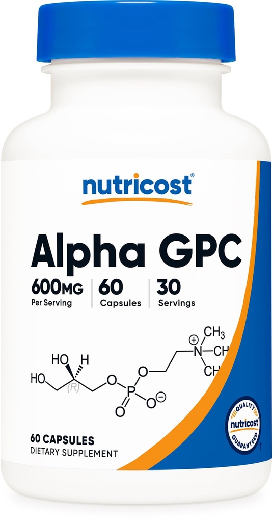 Nutricost Alpha GPC 600mg, 60 Capsules végétariennes - Sans OGM et sans gluten, 300mg par gélule