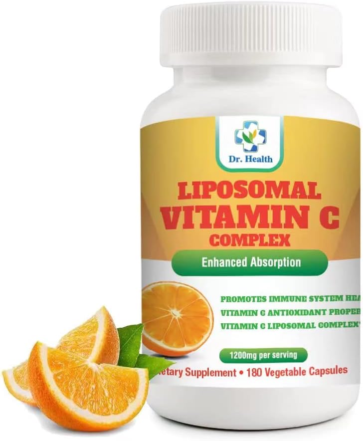 Liposomales Vitamin C 1200mg pro Portion 180 Veggie Kapseln pro Flasche Hohe Absorption Vitamin C Pillen ergänzt Fett lösliche Vit C Leistungsstarkes Antioxidans mit Immunsystem Unterstützung in den USA