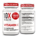 10X Gesundheit Vitamin C 1000mg - 120 Kapseln Vitamin C, hohe Dose Ascorbinsäure für Immunität, Antioxidantienschutz, Collagen & Tissue Unterstützung für Erwachsene - VitaminC 1000 mg - Nicht-GVO, Glutenfrei