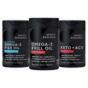 Recherche sportive Triple force Oméga-3 Huile de poisson, Huile de krill antarctique + Phospholipides, Choline & Astaxanthin Mini-Softgels, Keto Plus ACV 500mg de vinaigre de cidre de pomme et 1500mg goBHB Cétones exogènes