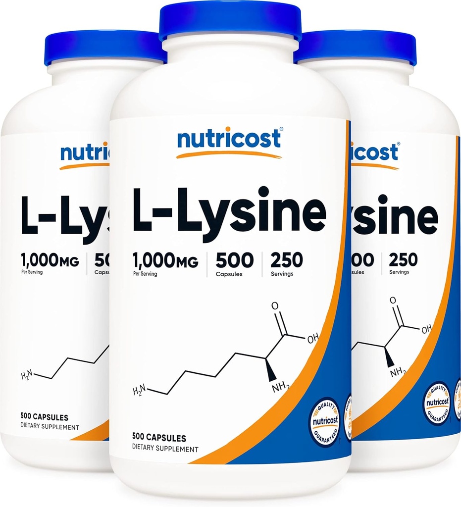 Nutricost L-Lysine 500mg (1000mg Servieren), 500 Kapseln (3 Flaschen)