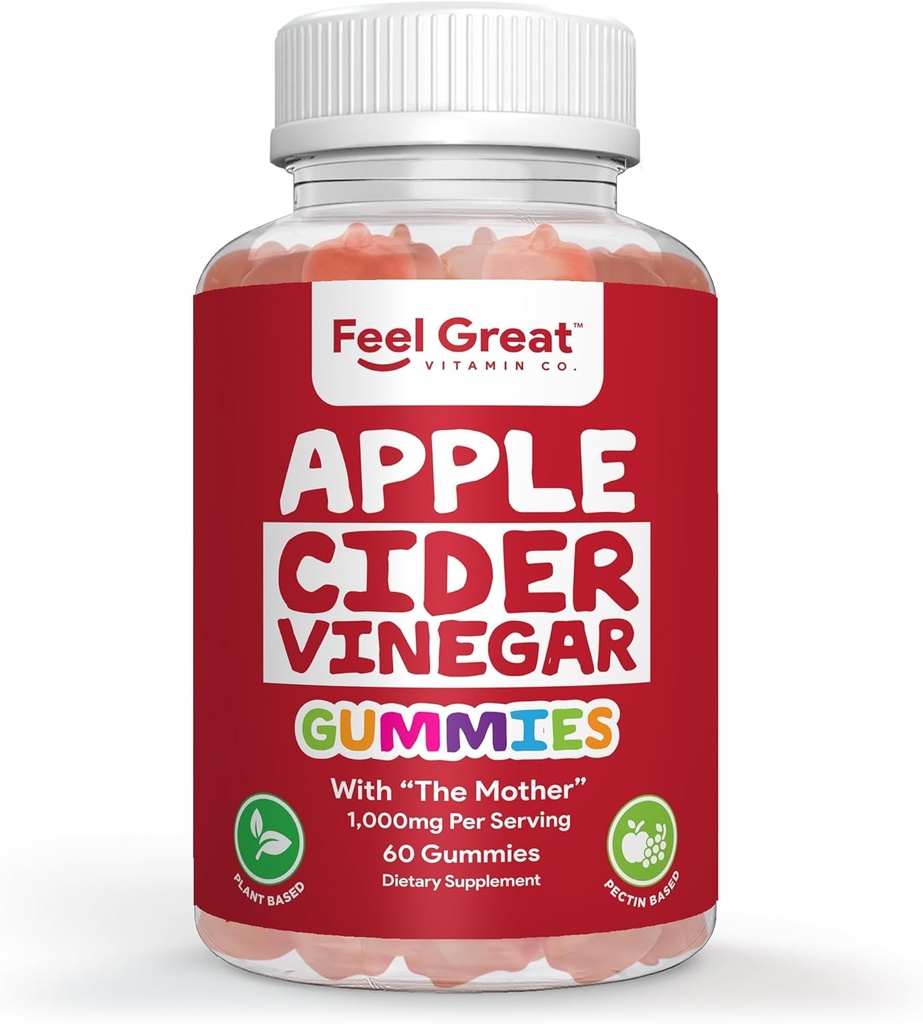 Spüren Sie große Vitamine Apfel Apfelessig-Gummien – ACV mit der Mutter für Verdauungsunterstützung & tägliche Wellness – Vegan, Non-GMO, 60 Gummis