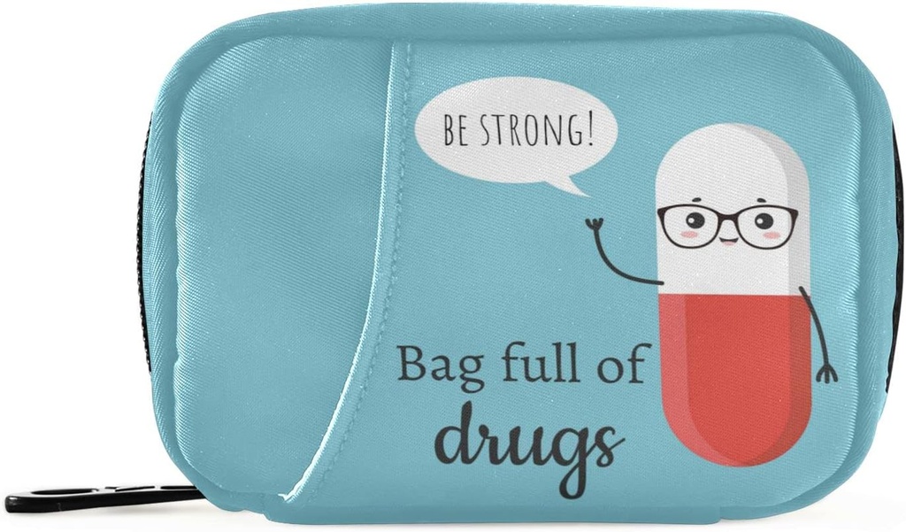 Naanle Cute Cartoon Pill Box 7 Day Case Bag Travel Organizer with Zipper Portable Weekly Compact Size for Vitamin Supplement Holder A Cartoon Blue Red 4.6 x 3.14 x 1.88 Inch