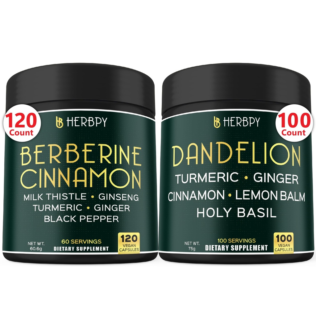 Ensemble 7in1 Berberine HCl & 6in1 Supplément Dandelion - Soutien immunitaire, digestion et santé cardiaque