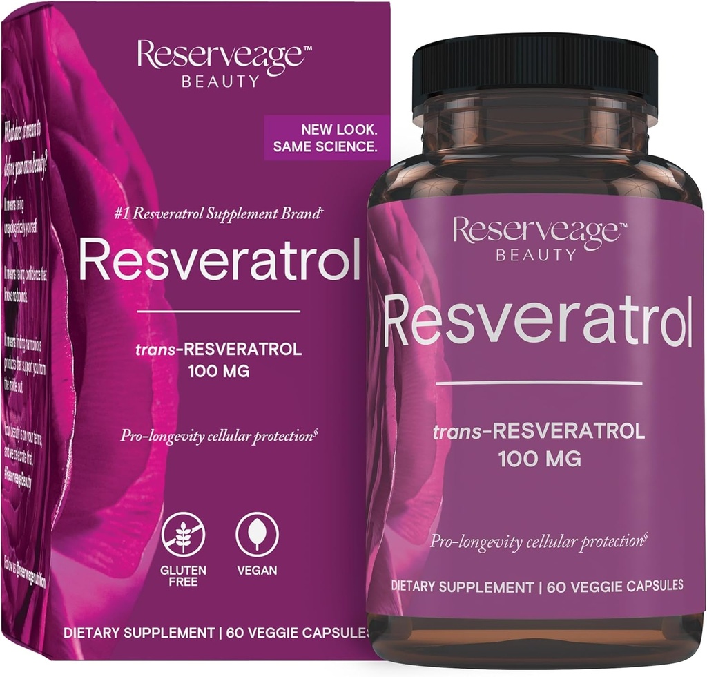 Reserve Schönheit, Resveratrol 100 mg, Antioxidans Ergänzung für Herz und zelluläre Gesundheit, Unterstützt gesundes Alter- und Immunsystem, Paleo, Keto, 60 Kapseln (60 Portionen)