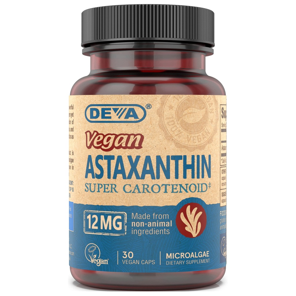 DEVA Ernährung Vitamine Astaxanthin 12mg, Vegan, Hergestellt aus Haematococcus Pluvialis Microalgae, 30 Kapseln, 1-Pack