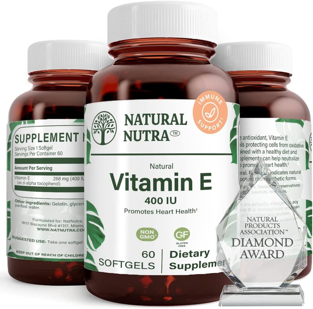Natürliche Nutra Vitamin E 400 IU-Ergänzung, Anreicherung Gesundheit Nährstoffe, fördert Hautgesundheit, Verbesserung der Haar- und Nägel-Wachstum, Unterstützt Körperfett-Level, Hilft Herzgesundheit & Schützt Hauttextur, 60 weiche Gele