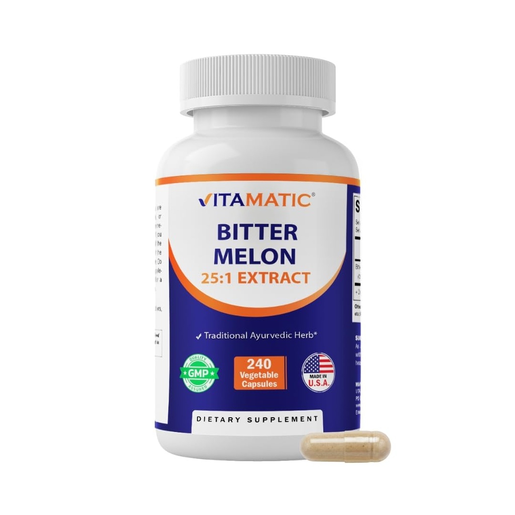 Melon à amers vitaminiques- 25000 mg équivalent par portion (à partir de 25:1 Extrait 1000 mg)- 240 Capsules végétariennes, et concentré 25X Potence 100% Végétarien, tout naturel et non OGM