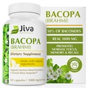 Jiva Botanicals Bacopa Monnieri Supplément Pure 1000mg par portion - Haute puissance Bacopa Monnieri (Brahmi) et extrait pour le soutien normal du cerveau, du focus et de la mémoire - Herbes ayurvédiques - 60 capsules