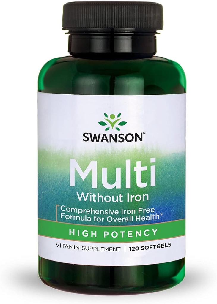 Swanson Multi Sans Iron Multivitamin Supplément Santé Sans Fer Formule 120 Softgels Sgels