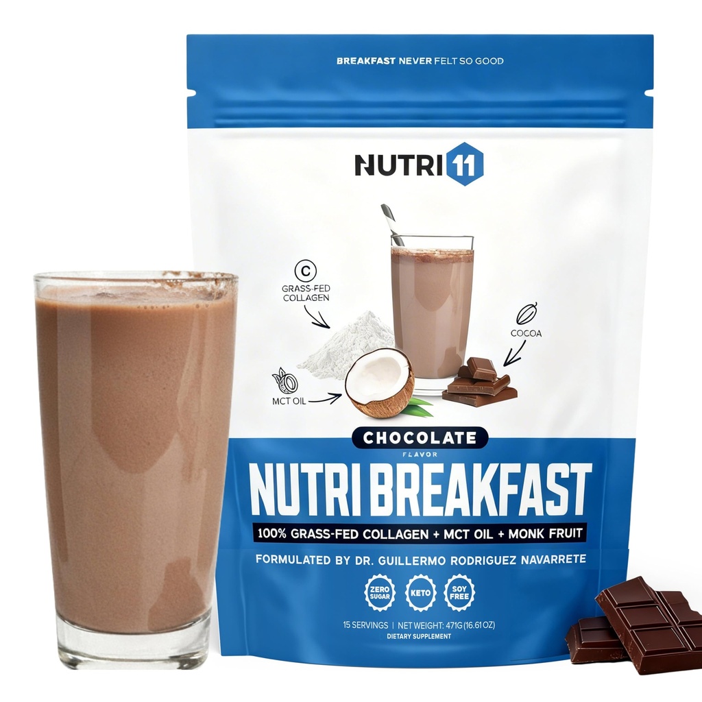 NutriBreakfast von Nutrillermo/Keto Protein Collagen Powder mit MCT Öl/MCT Ölpulver/Keto Collagen mit Peptiden mit Grass-Fed Bovine Collagen Typ I & III (15.9, Schokolade)