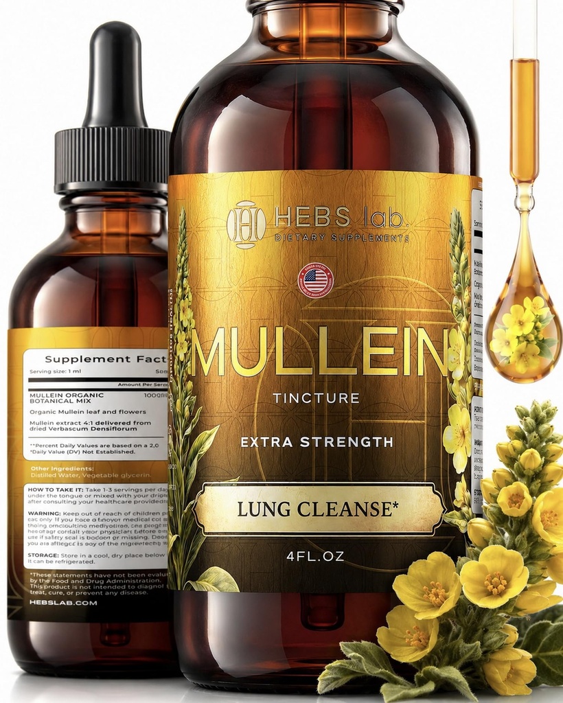 Extrait de feuille de Mullein pour le nettoyage pulmonaire et la santé - gouttes de Mullein fabriqués aux États-Unis - Supplément de soutien pulmonaire - Support respiratoire à base de plantes - Teinture d'extrait de Mullein 4 Fl Oz